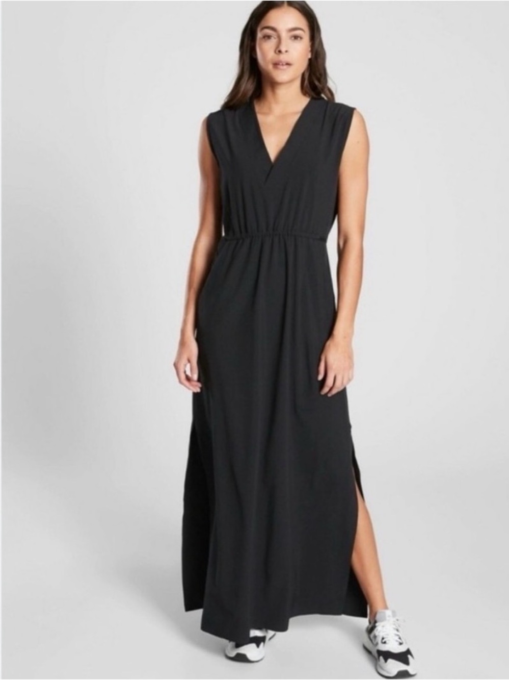 Athleta Black marlow Sleeveless V-Neck Maxi Dress with Side Slits